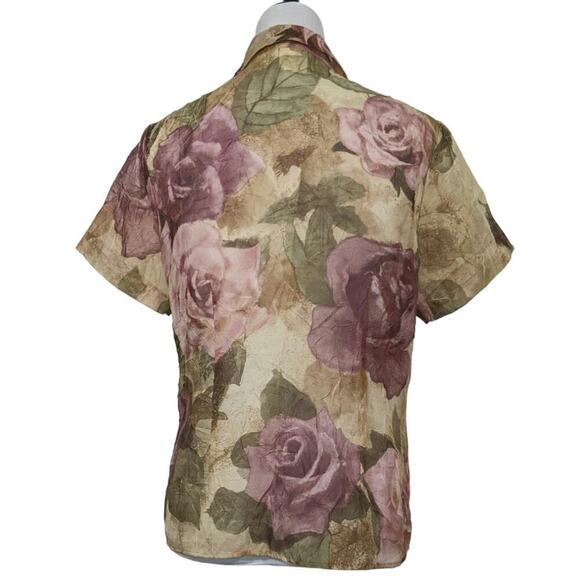 Vtg Anne Charles Floral Sheer Short Sleeve Whimsigoth Spring Blouse 90s Medium - Picture 4 of 11